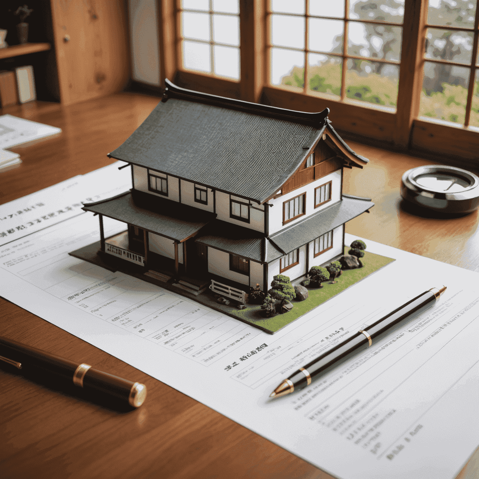 A Japanese house with a insurance policy document overlay, showcasing various coverage types for home insurance in Japan